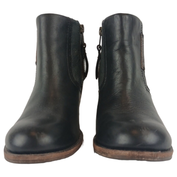 CAT Caterpillar 6.5 Black Brown Annette Ankle Boots Buckled Leather Booties Heel - Picture 13 of 15